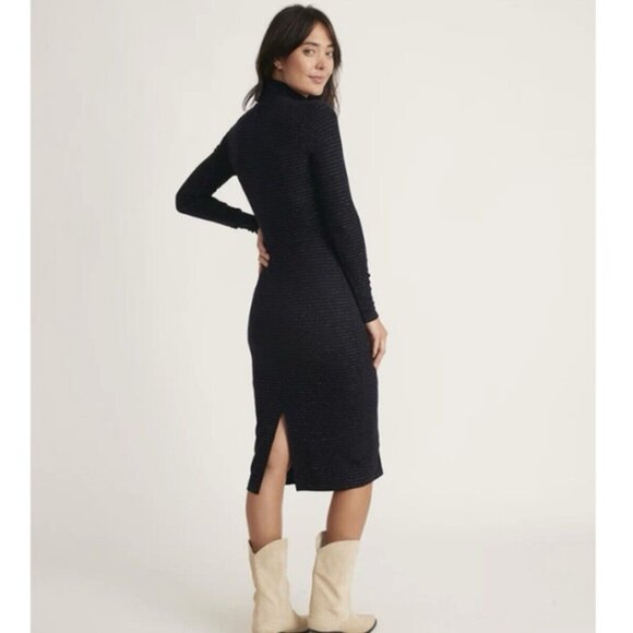 Marine Layer Lexi Rib Turtleneck Midi Dress in Navy Lurex Stripe XL - Picture 8 of 8